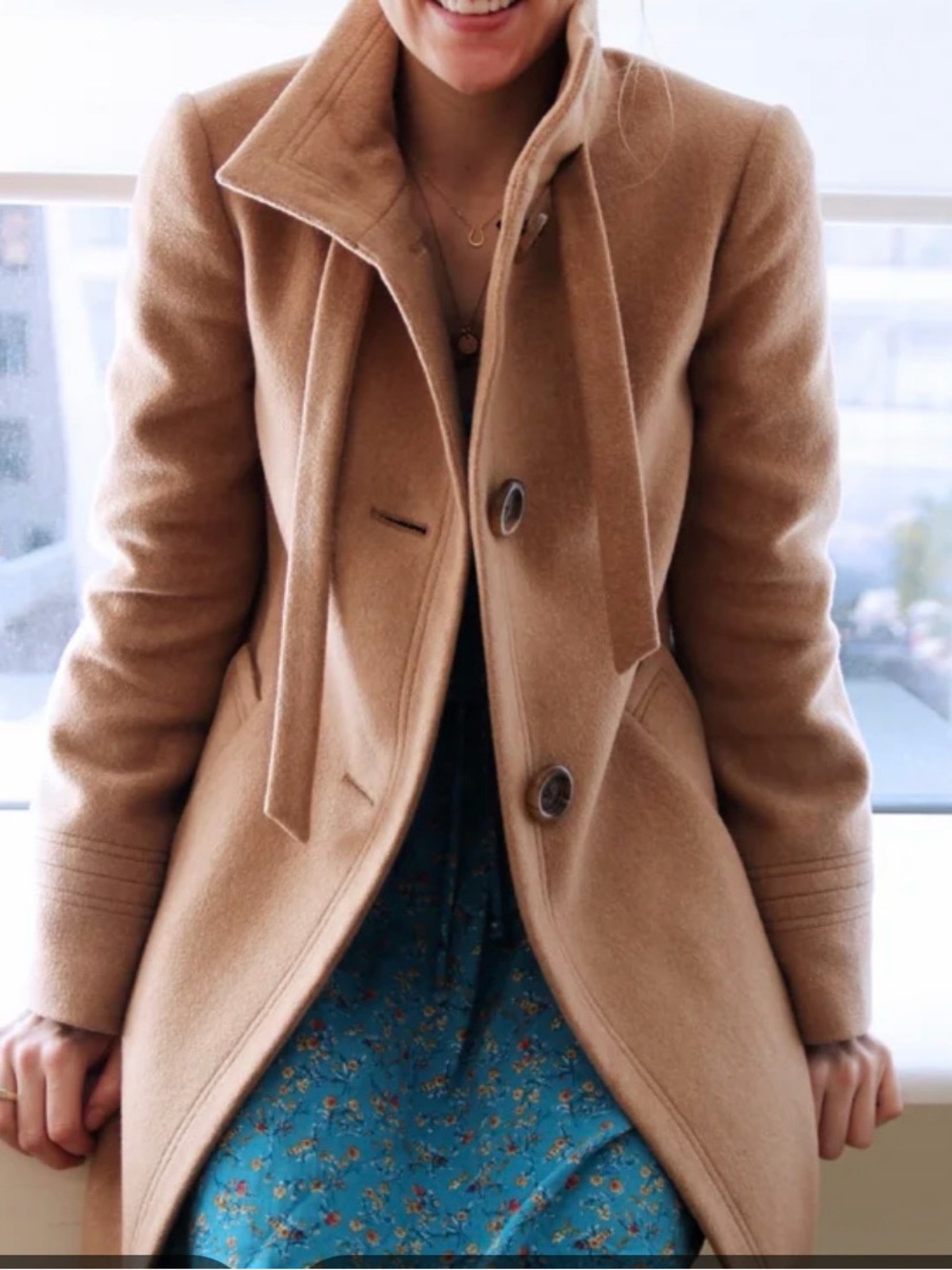 J.Crew Camel Wool Cashmere Bow Collar Coat | Size 0 | 90% Wool 10% Cashmere